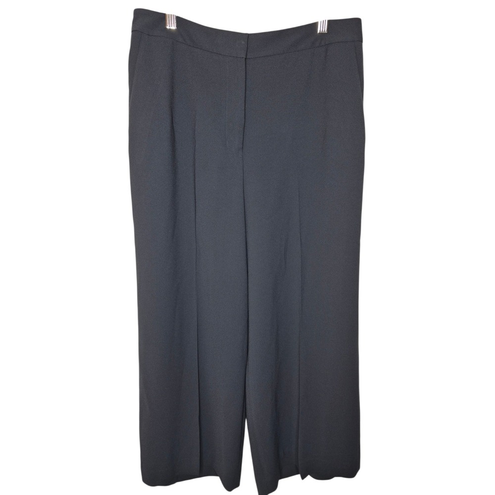Halogen Wide Leg Trousers Womens 10 Navy Blue High Rise Cropped Pants